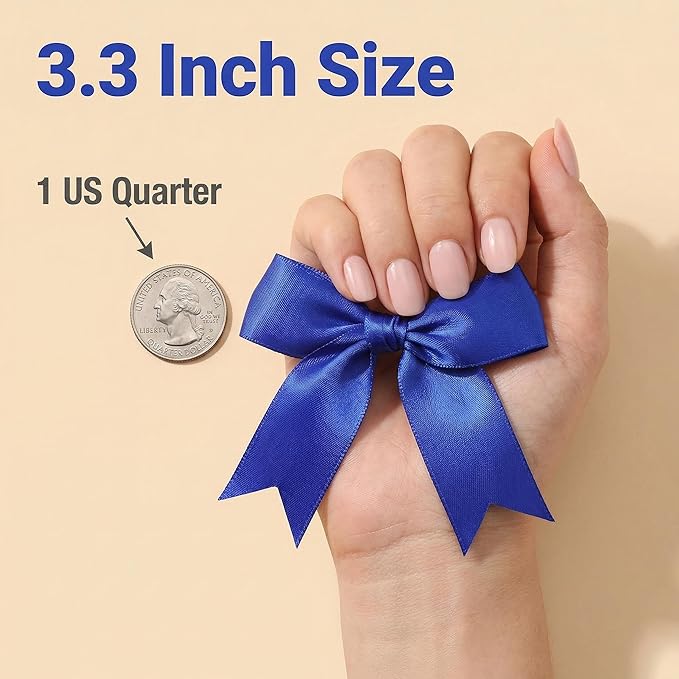 Royal Blue Gift Wrap Bows - 50 Pcs 3.3 Inch Elegant Metallic Bows for Men's Gifts, Corporate Events, Father's Day, Wedding Decor, Christmas, Birthday, Party Decorations (Includes 50 Adhesive)