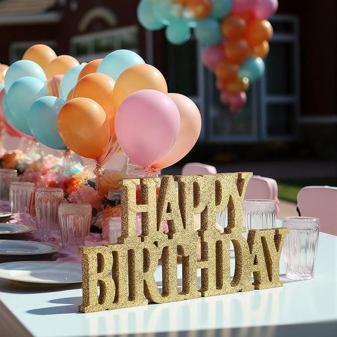 Novabright Happy Birthday Sign Centerpieces for Table Birthday Party Decorations for Women Bday Birthdays Themed Celebration Party Supplies (Champagne Gold,Glitter)