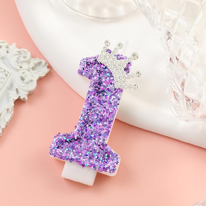 Birthday Number Candles,Purple Crown Birthday Candles for Cake,Glitter Number 1 Candle Cake Topper with Sequins for Anniversary Celebrations Supplies