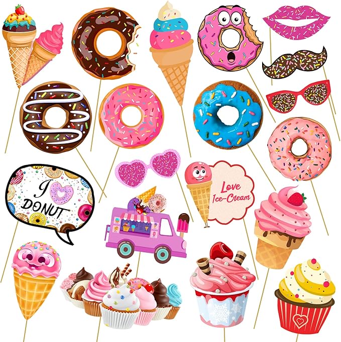 Zyozique 20 Pcs Donut Photo Booth Props,Donut Time for Girl Doughnut Birthday Party Supplies/Donut Birthday Party Supplies,Donut Photo Booth Props for Girls,Birthday Party,Baby Shower