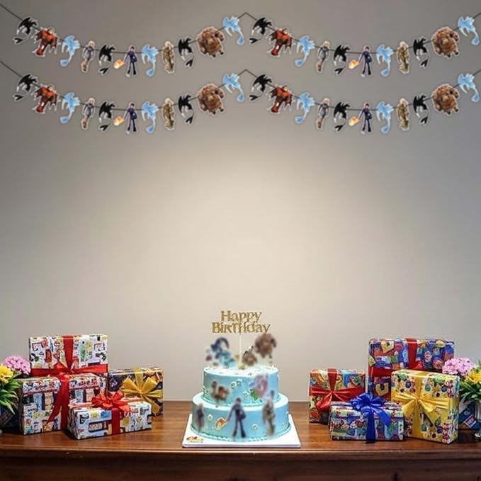 How to Train Your Dragn Garland Decoration – Fantasy Dragon Theme Hanging Garland for Birthday Celebration Setup, Wall and Backdrop Display, Party Room Decoration, Photo Area Styling.