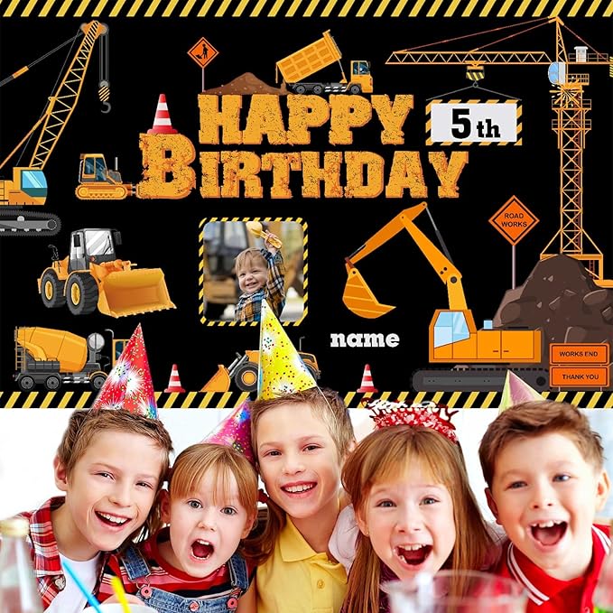 Custom Construction Birthday Party Supplies,Personalization Construction Birthday Party Decorations,Construction Birthday Backdrop Banner