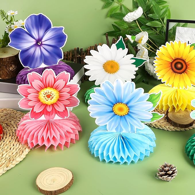 9 Pieces Spring Flower Centerpieces for Tables, Honeycomb Spring Birthday Party Decorations, Baby Shower Centerpieces for Girls, Spring Decorations for Office, Mothers Day Decorations (Flower)