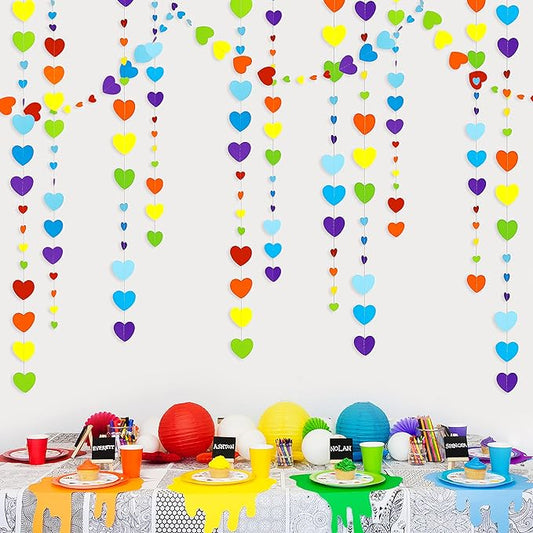 52Ft Valentines Day Party Decorations Rainbow Love Heart Garland Colorful Hanging Paper Heart Streamer Banner for Birthday Anniversary Bachelorette Engagement Wedding Baby Bridal Shower Carnival Party