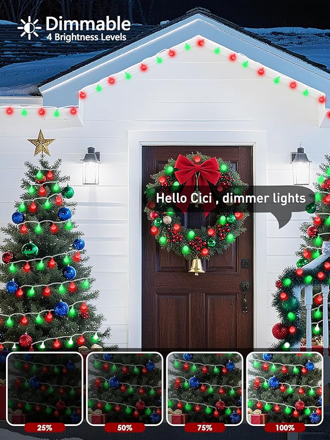 2026 New Connectable 43FT Smart Voice Controlled String Lights Indoor Outdoor | 100LED Red and Green Globe Fairy Lights with Remote, 12 Modes Waterproof Hanging Light for Bedroom Classroom Decor