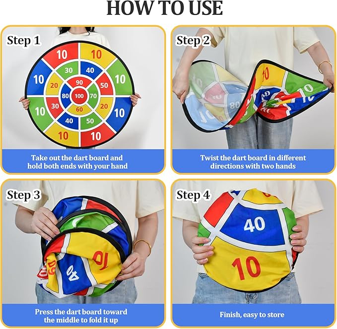 Large Dart Board Toys for Kids - 29'' Sticky Board with 12 Sticky Balls 4 Darts Indoor Outdoor Party Games Toys Easter Basket Stuffers Birthday Gifts for 3 4 5 6 7 8 9 10 11 12 Years Old Boys Girls