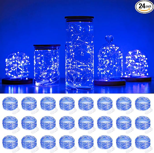 SmilingTown Starry Fairy String Lights 24 Pack 20 LED/Strand 7.2ft Firefly Copper Wire Lights Battery Powered Lights for Wedding Party Table Centerpiece Halloween Christmas Decorations (Blue)
