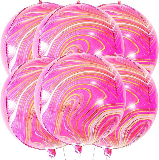 KatchOn, Big 22 Inch Pink Marble Balloons - Pack of 6 | Agate Pink Balloons For Valentines Decorations | Hot Pink and Orange Balloon for Graduation Decoration | Orange and Pink Mylar Balloon