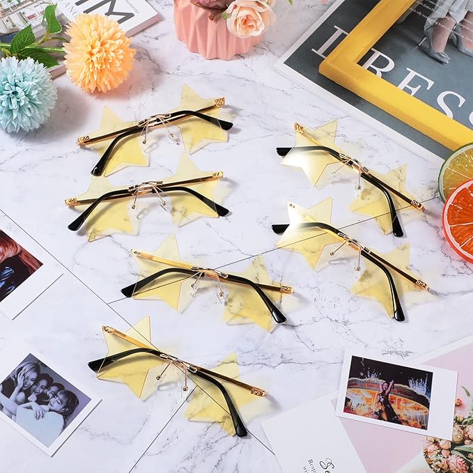 Konohan 6 Pairs Rimless Star Shape Sunglasses Disco Glasses Pentagram Sun Glasses for Women Men Bar Party Supplies Eyewear