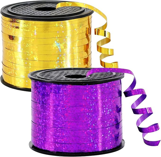 BEISHIDA 2 Pack 100 Yards Purple Gold Curling Crimped Glitter Ribbon Balloon String Shiny Metallic for Gift Wrapping Ribbon 2026 Graduation Wedding Birthday Party Decoration