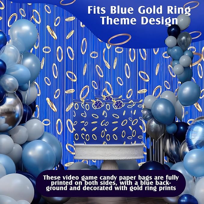 Faccito 24 Pcs Blue and Gold Ring Party Favors Bags Blue Gold Ring Goodies Candy Bags with Stickers Carton Themed Birthday Party Decorations for Gaming Candy Treat Snack Supplies