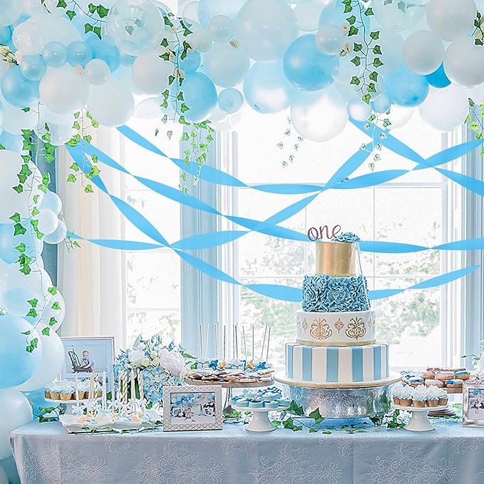 8 Rolls Crepe Paper Streamers, Sky Blue Streamers Party Decorations for Baby Shower Birthday Gender Reveal Under The Sea Party