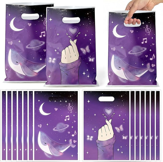 JuPelozak Singer Party Favor Bags - 50pcs Purple Music Theme Goodie Bag, Pop Star Birthday Treat Candy Cookie Gift Decor for Fans Adult, Whale Theme Holiday Celebration Party Decorations Supplies