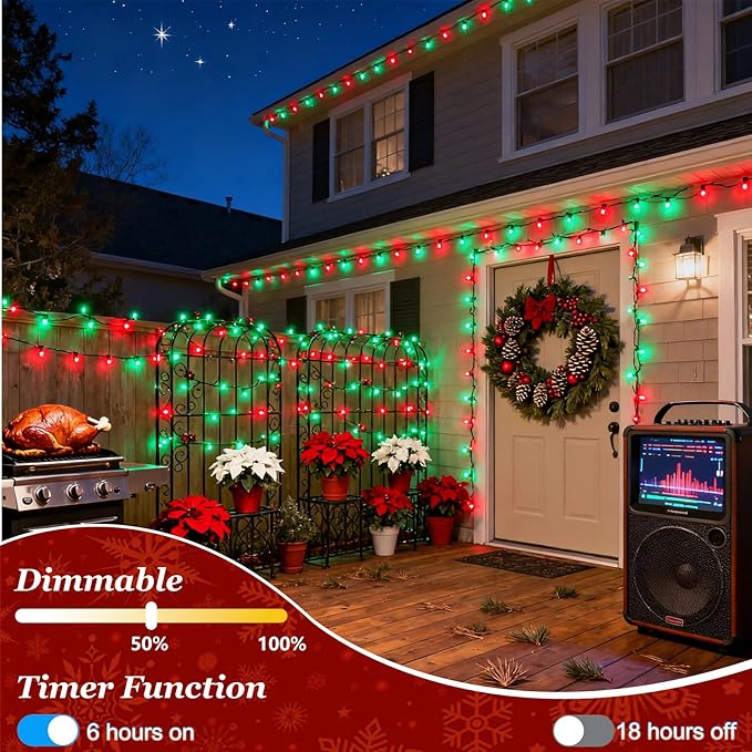 300 LED Red & Green String Lights, 75FT Green Wire Fairy Lights with 12 Modes Dimmable Timer, Spring Decorations for Home, Tree Lights Indoor for Spring Summer Birthday Party Christmas Decorations