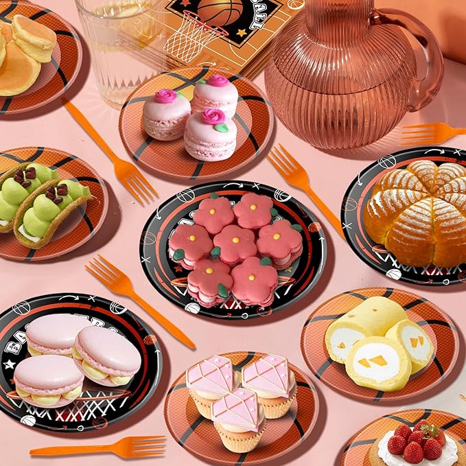 96 Pcs Basketball Birthday Party Decorations Basketball Plates and Napkins Disposable Dinnerware Tableware for Teenagers Kids Boys Birthday Party Decorations Serve 24