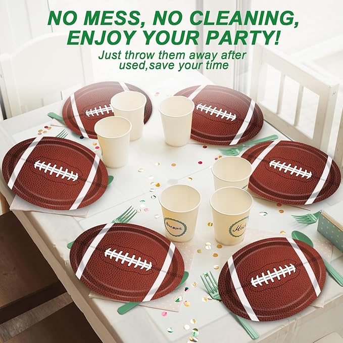 80 PCS Football Oval Paper Plates Large 11” Disposable American Rugby Sport Platters, Touch Down Boy Birthday Theme Party Heavy Duty Dish Tray for BBQ Gathering Picnic Carnival Dinner Party Tableware