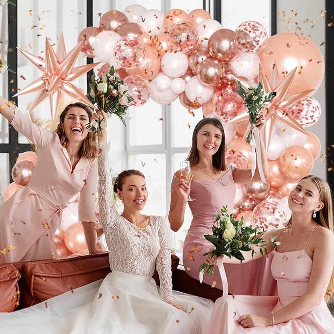 KARLURE Rose Gold Balloons Arch Kit Garland with Metallic Rose Gold Confetti Balloons for 2026 Graduation Decorations Prom Bridal Shower Wedding Birthday Baby Shower Anniversary Party Decorations