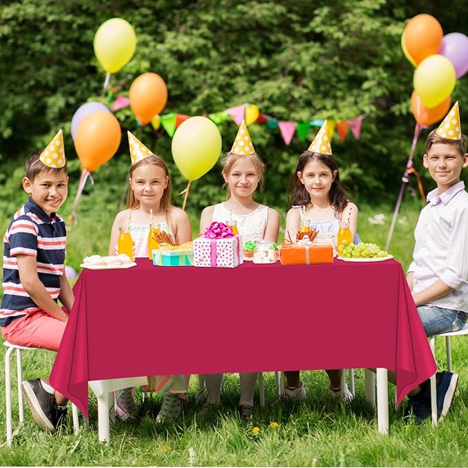 WNINK 6 Pack Bright Red Plastic Tablecloth Disposable Table Covers 54" x 108" Table Cloths for Bridal Shower Engagement Wedding Birthday Picnic Parties