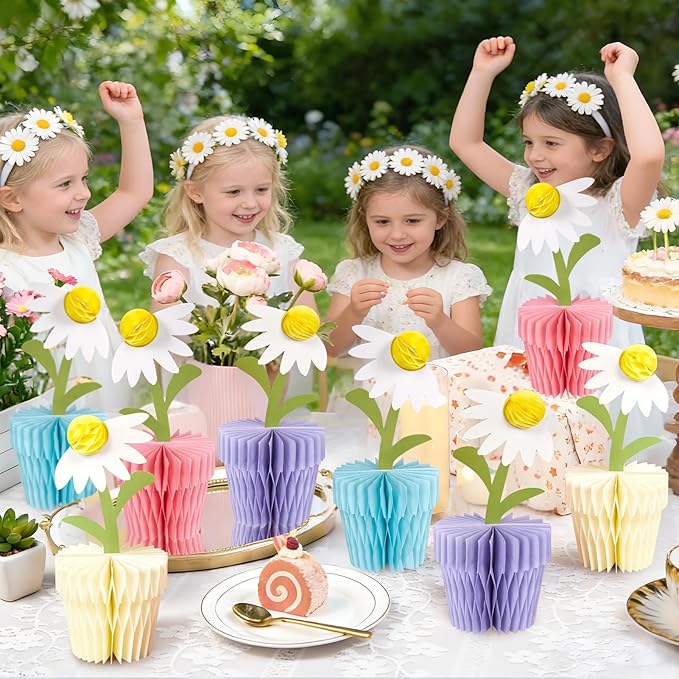 8PCS Daisy Honeycomb Centerpieces, Daisy Table Decorations, Daisy Flower Birthday Party Decorations for Home Office, Baby Shower, Wedding Spring Party Supplies(Purple Blue)