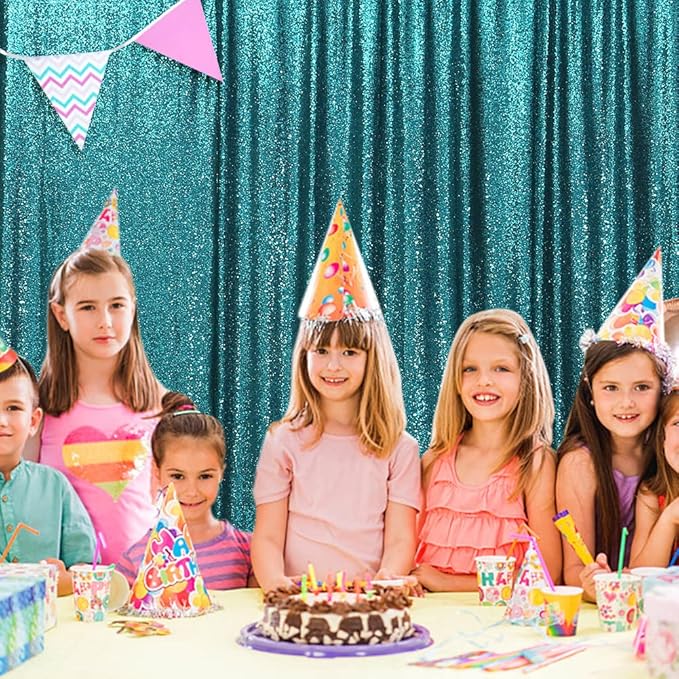 SquarePie 6x8ft Teal Sequin Backdrop for Photography, Satin-Backed Real Sequin Curtain, Enhanced Coverage Shimmering Background with 4" Rod Pocket for Wedding, Birthday, Party Decor, 1 Panel