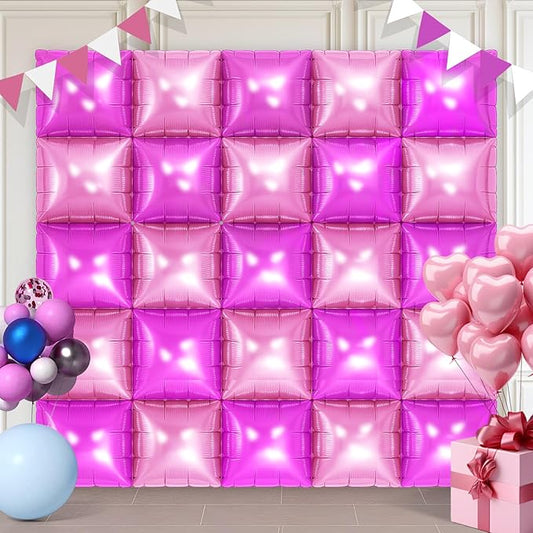 DustyPink and HotPink Square Foil Balloons 25 Pcs Metallic DustyPink and HotPink Balloons Wall Backdrop for New Year Graduation Birthday Bridal Shower Party Arch Backdrop Decorations