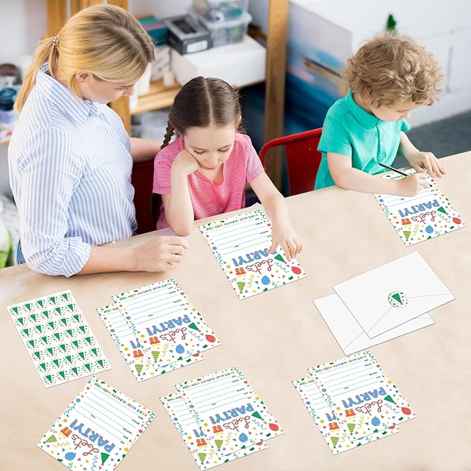 30 Packs Party Invitations for Birthday LET’S PARTY Invite Cards with Envelopes Label Stickers for Boys Girls Decorations Supplies Baby Shower Retirement Party Favors(Rainbow Dot)
