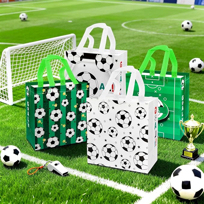 Pinsit 40 PCS Soccer Party Favor Bags, Non Woven Soccer Goodie Bags, Soccer Themed Reusable Gift Bags with Handles for Boys Girls Birthday Baby Shower Party Supplies