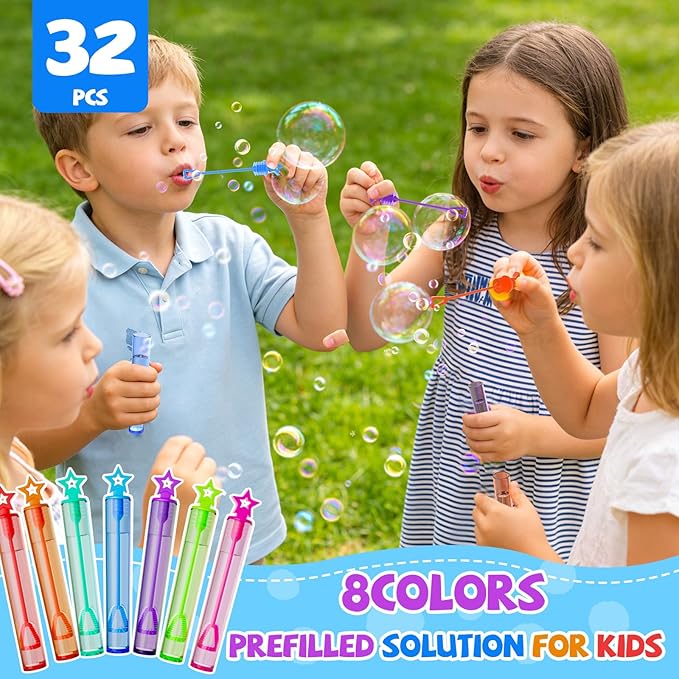 EagleStone 32 Pcs Star Bubble Wands Bulk for Kids, 8 Color Mini Bubble Party Favors, Goodie Bag Stuffers, Classroom Prizes, Birthday Gifts, Easter Basket, Carnival, Summer Outdoor Toys for Toddlers