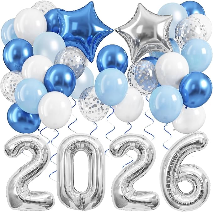 2026 Blue Silver Graduation Decorations Balloons Kit - 40 Inch Silver 2026 Number Balloons, Graduation Party Supplies 2026 for High School College Graduation, Class of 2026 Grad Decor