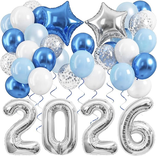 2026 Blue Silver Graduation Decorations Balloons Kit - 40 Inch Silver 2026 Number Balloons, Graduation Party Supplies 2026 for High School College Graduation, Class of 2026 Grad Decor