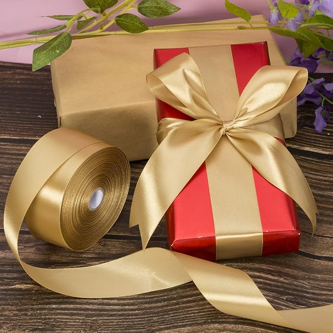 YASEO 1 1/2 Inch Champaign Gold Solid Satin Ribbon, 50 Yards Craft Fabric Ribbon for Gift Wrapping Floral Bouquets Wedding Party Decoration