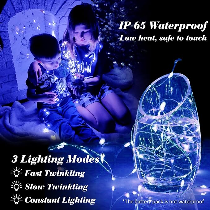 ZGWJ 50 Pack Fairy Lights Battery Operated, 7FT 20LED Mini Fairy String Lights Silver Wire 3 Modes for DIY, Parties, Wedding, Bedroom, Halloween Christmas Decoration- Blue