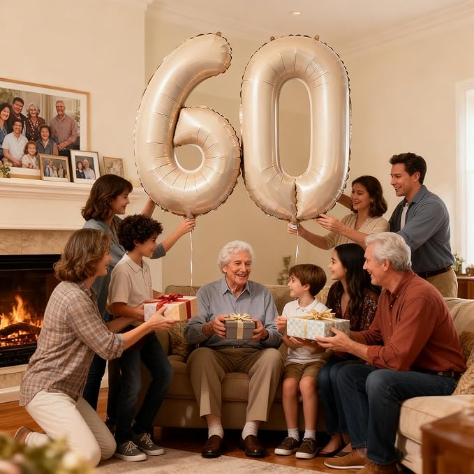 Beige Number 60 Balloons 40 Inch Giant Brown 60 Foil Mylar Balloons for 60th Birthday Anniversary Events Party Decorations
