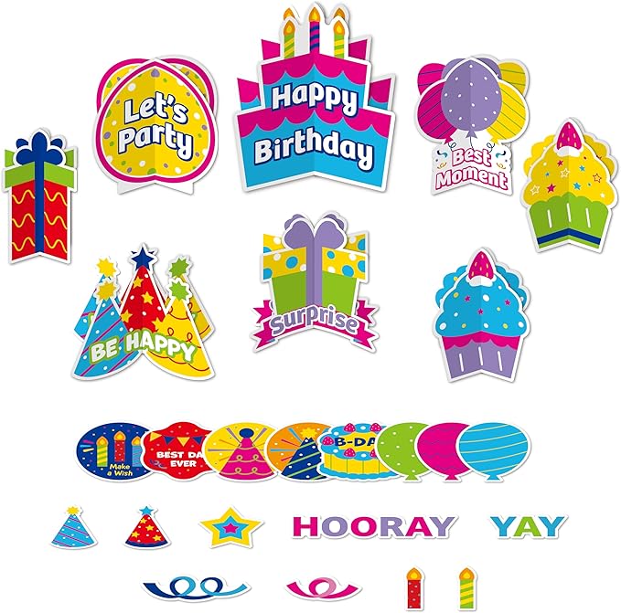 HonuGoGo Birthday Table Decorations Kit, 46ct Colorful Party Supplies with Table Centerpieces, Coasters & Confetti—Ideal for Dining Tables, Dessert Tables & Birthday Party Celebrations
