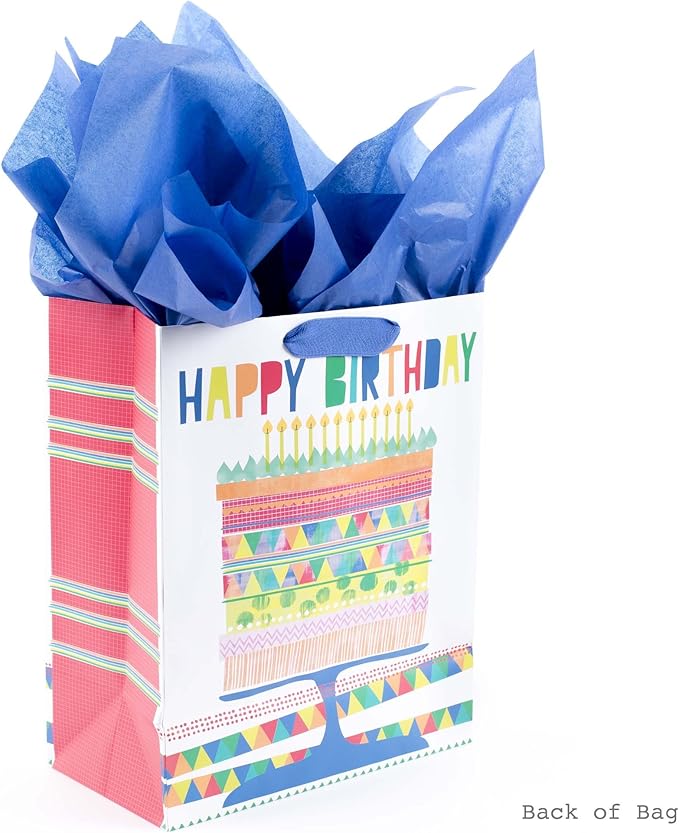 Hallmark 13" Large Gift Bag with Tissue Paper (Bright Cake) for Birthdays, Parties and More