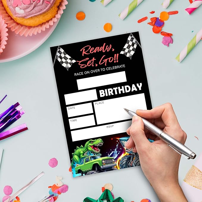 Race Car Birthday Party Invitations – Ready, Set, Go! – 20 Invitation Cards 4"x6" with Envelopes for Fun-Filled Birthday Celebrations.(013)