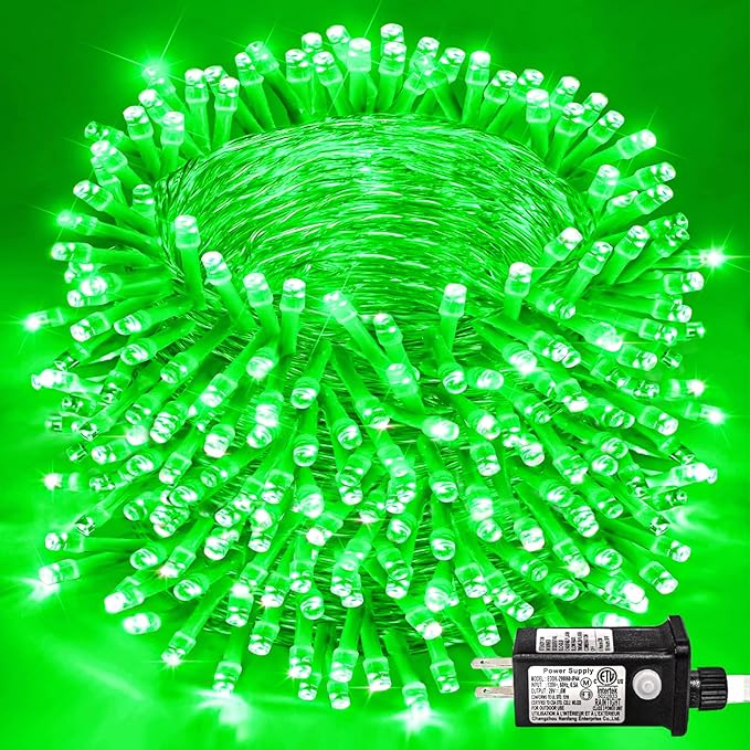 400 LED Green String Lights Indoor, 132ft St Patricks Day Lights Clear Wire 8 Modes Plug in Waterproof Christmas Fairy Lights for Room Tree Christmas Holiday Decorations