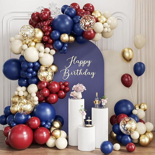 Red White and Blue Balloon Garland Arch Kit, 167Pcs Midnight Blue Burgundy Sand White Metallic Gold Balloons for Graduation Birthday Wedding Christmas New Year Party Decor