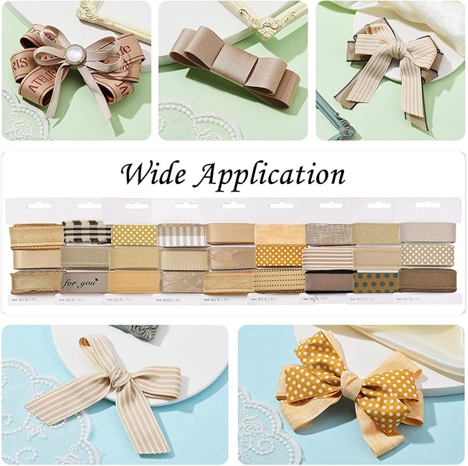 BEEFLYING 3 Styles Ginger Wire Edged Ribbons for Gift Wrapping, 25~28mm×2.7m Satin Ribbons Spring Ribbons for Wedding Party Decoration Hair Bows Flower Designs Sewing and Craft, 9 Yards