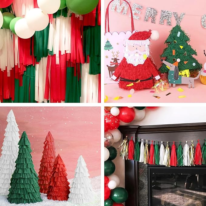 8 Rolls Christmas Crepe Paper Streamers Red Green Gold and White Streamers for Christmas Party Decorations Birthday Baby Shower Gender Reveal Wedding Graduation Party Decorations DIY Crafts