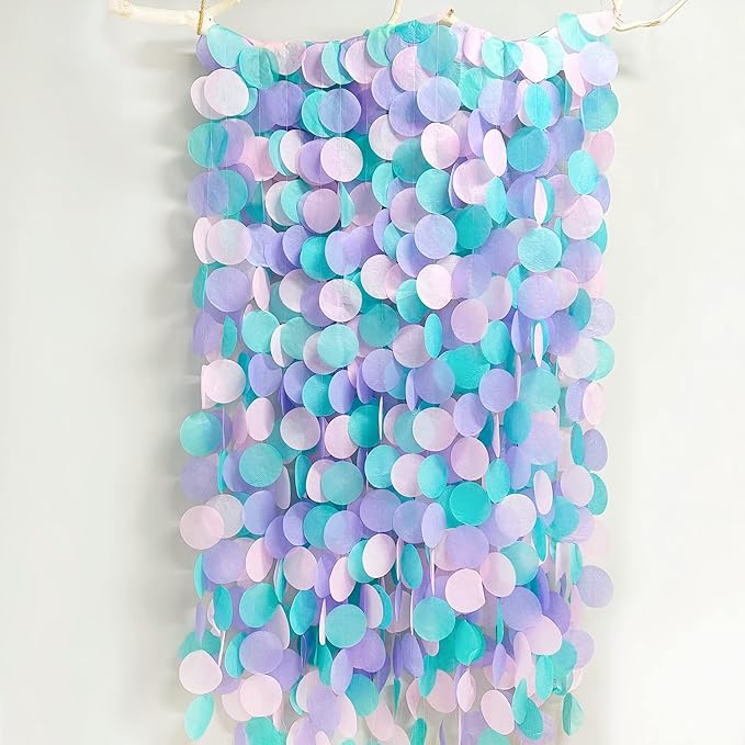 205 Ft Teal Purple Party Decorations Big Circle Dot Backdrop Garland Tissue Paper Polka Dots Hanging Curtain Streamer for Mermaid Under the Sea Birthday Bachelorette Wedding Baby Shower Party Supplies
