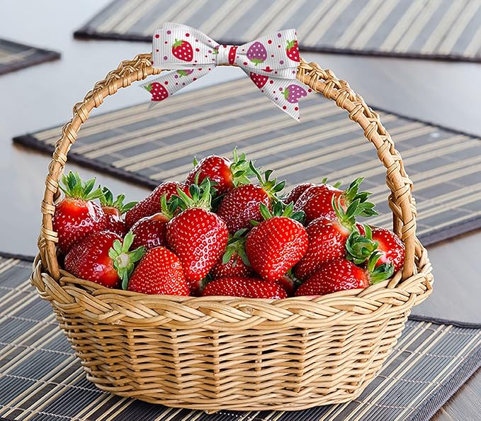 YKW 5 Pack Strawberry Ribbon, 5/8 Inch x 3 Yards Each, Love Hearts Floral Pattern Grosgrain Ribbon, for Gift Wrapping Hair Bows Party Decoration