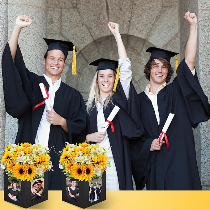 FYSUIMU 12Pcs Graduation Table Centerpieces Box 6/7 Inch Picture Display Reusable Photo Props Box Frame for Congrats Grad Wedding Decor Flower Arrangements, Black