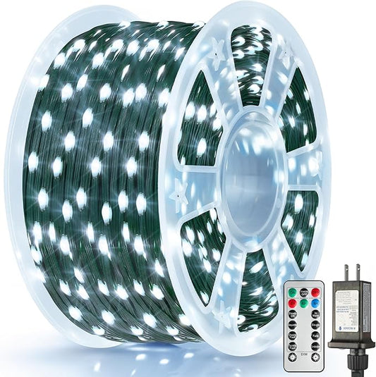 Larkvue 394FT 1200 LEDs String Lights with Remote, Waterproof Dimmable 8 Modes Timer & Memory Function Fairy Rope Light for Christmas Decor-Cool White