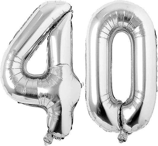 Silver 40 Number Balloons Big Giant Jumbo Large Number 40 Foil Mylar Balloons for Women Men 40th Birthday Party Supplies 40 Anniversary Even ts Decoration