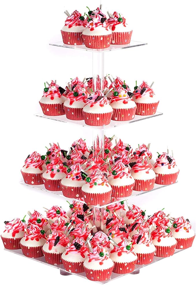 YestBuy 4 Tier Acrylic Cupcake Stand with 6“ Between Two Layers, Clear Cupcake Tower Stand for 50 Cupcakes, Cupcake Holder for Birthdays, Weddings, Baby Showers and Candy Bar