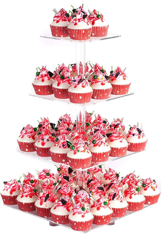 YestBuy 4 Tier Acrylic Cupcake Stand with 6“ Between Two Layers, Clear Cupcake Tower Stand for 50 Cupcakes, Cupcake Holder for Birthdays, Weddings, Baby Showers and Candy Bar