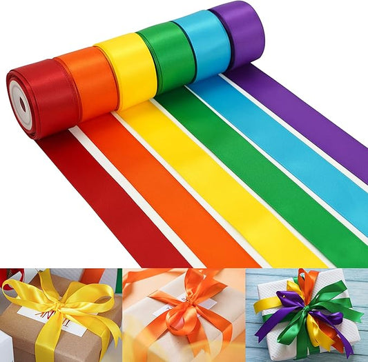 HUIHUANG Rainbow Satin Ribbon Set - 1 Inch x 30 Yards, Thin Satin Ribbon for Crafts, Bows, Gift Wrapping, Wedding Decoration and DIY Handmade