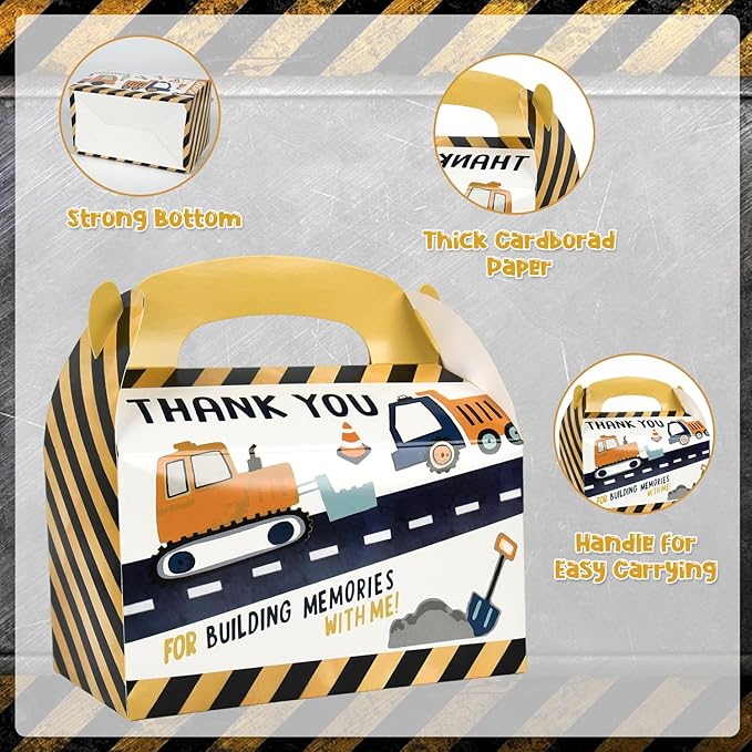 DjinnGlory 36 Pack Cute Construction Party Favor Treat Boxes, Small Gable Boxes for Kids Parties Giveaways and Small Business 6.18x3.58x3.39 Inches
