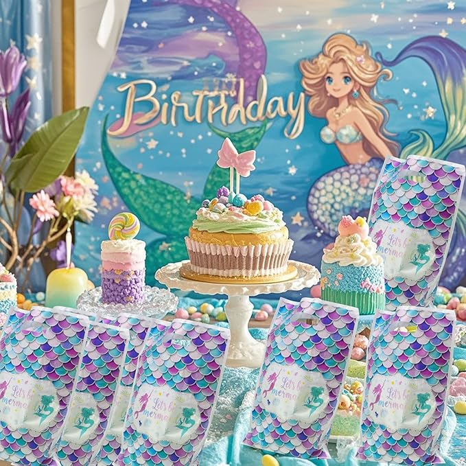 YYaaloa 30pcs Goodie Bags Party Favor Plastic Candy Gift Loot Bulk for Birthday Baby Shower Return Gift (Multicolor-Mermaid)